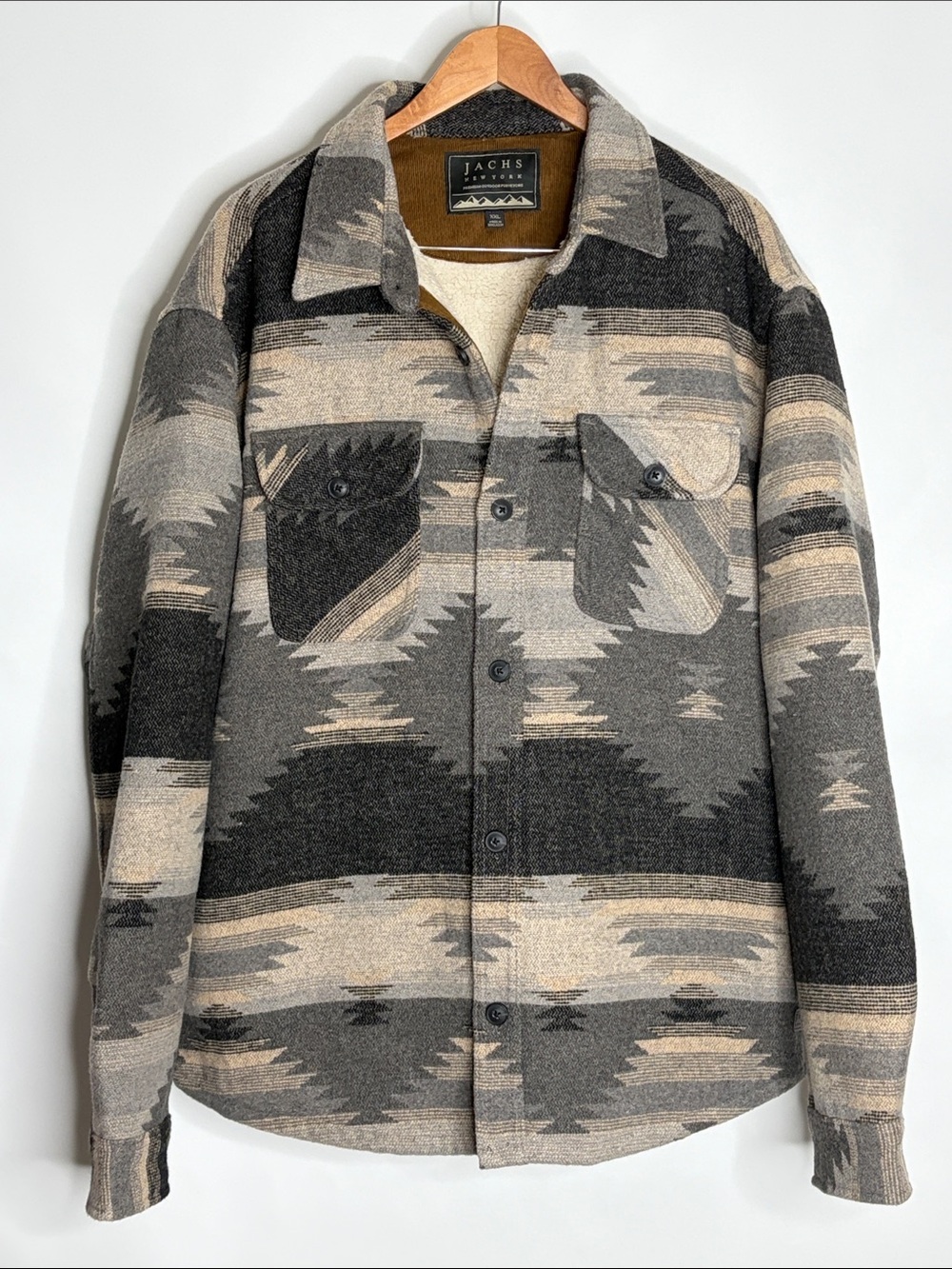 Jachs Men's Gray & Cream Patterned Lightweight Shacket XXL